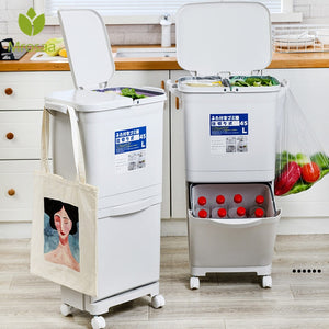 Kitchen Trash Can Recycle Bin Sorting Trash Bin Household Dry And Wet Separation Waste Bin Classification Rubbish Bin with wheel
