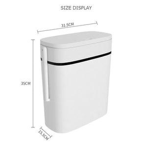 14L Smart Trash Can Bathroom Zero Waste Bin One Key Garbage Bin Trash Bag Holder in the Kitchen w/ Brush for Toilet Narrow Seam