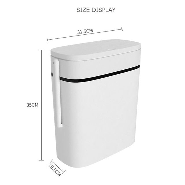 14L Smart Trash Can Bathroom Zero Waste Bin One Key Garbage Bin Trash Bag Holder in the Kitchen w/ Brush for Toilet Narrow Seam