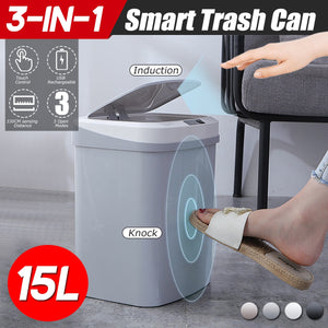 15L Automatic Touchless Smart Infrared Motion Sensor Rubbish Waste Bin Kitchen Trash Can Garbage Bins for Home Room Kitchen Car